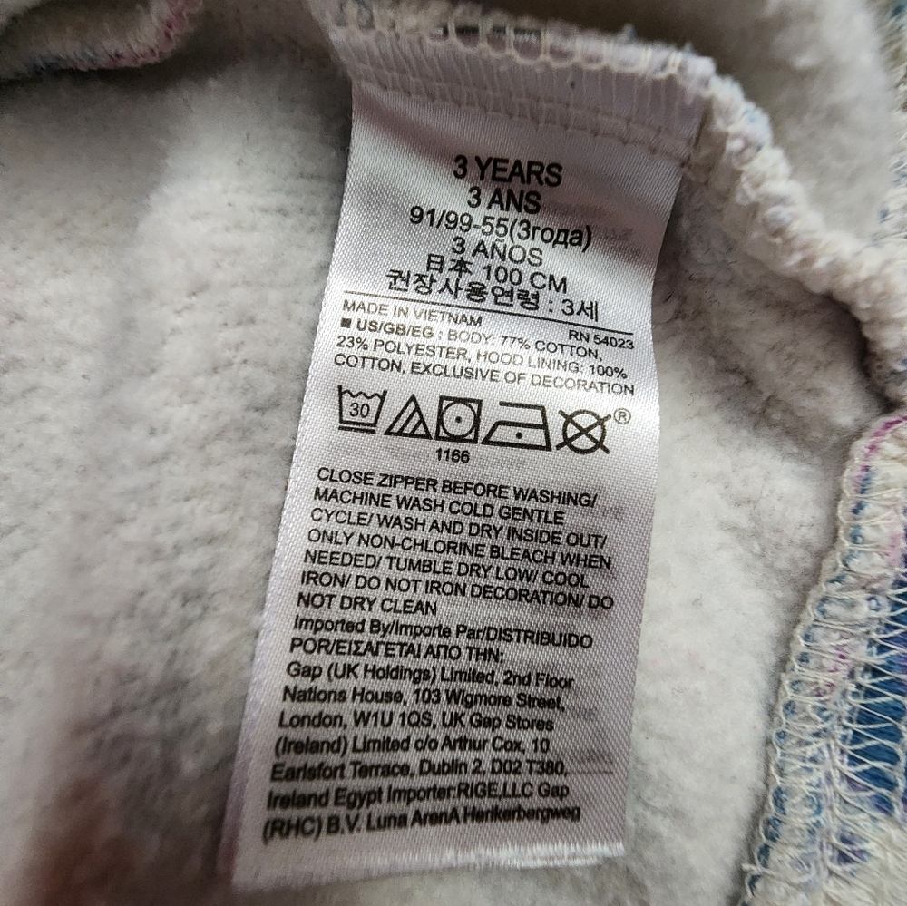 Baby Gap Logo Print Zip Hoodie Pink Blue White Girls 3 Years - Picture 6 of 8